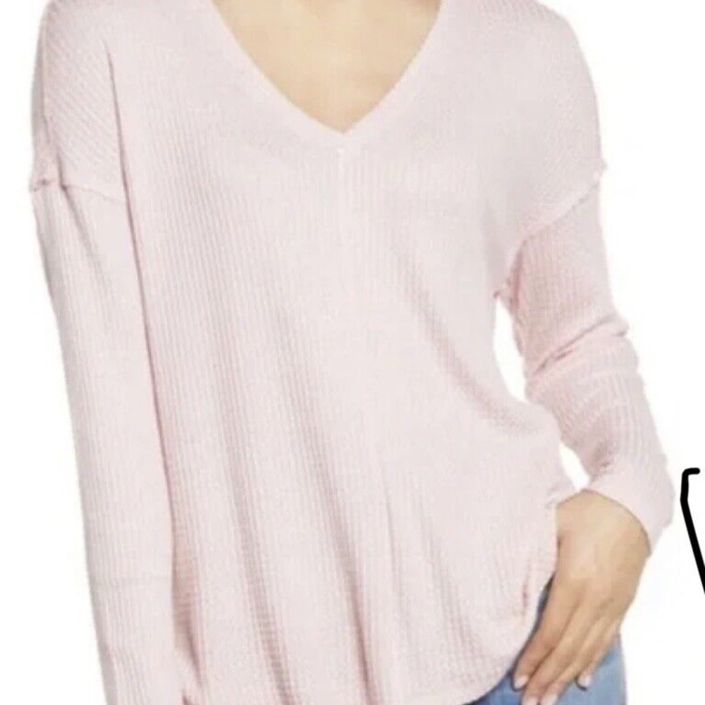 gibsonlook hilow thermal tunic deep v-neck long sleeve in pink size M.